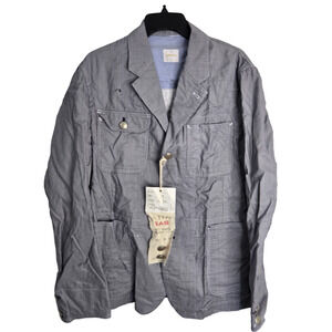 Gas Jeans D-Type Gray Pinstripe Pocket Single Breasted Workwear Men's Jacket 54